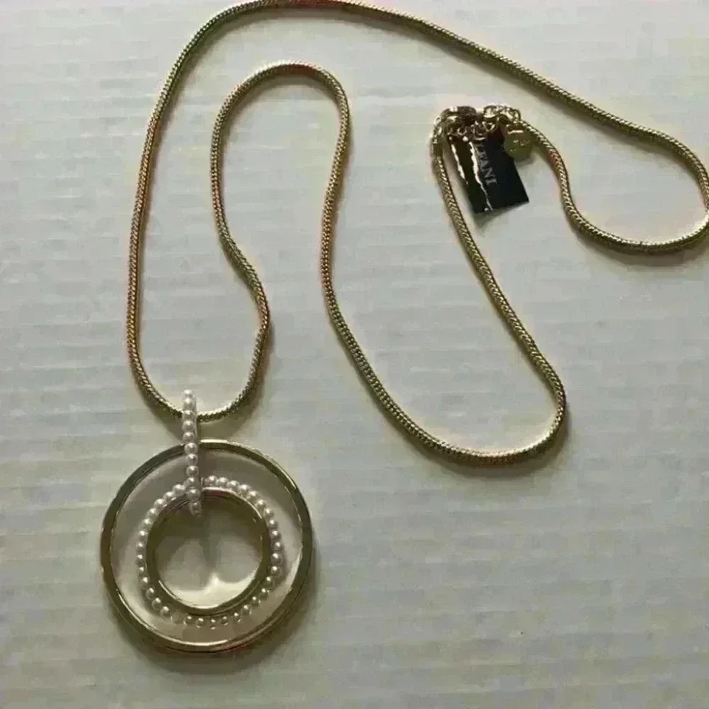 Alfani new Gold Tone Imit Pearl Orbital Necklace